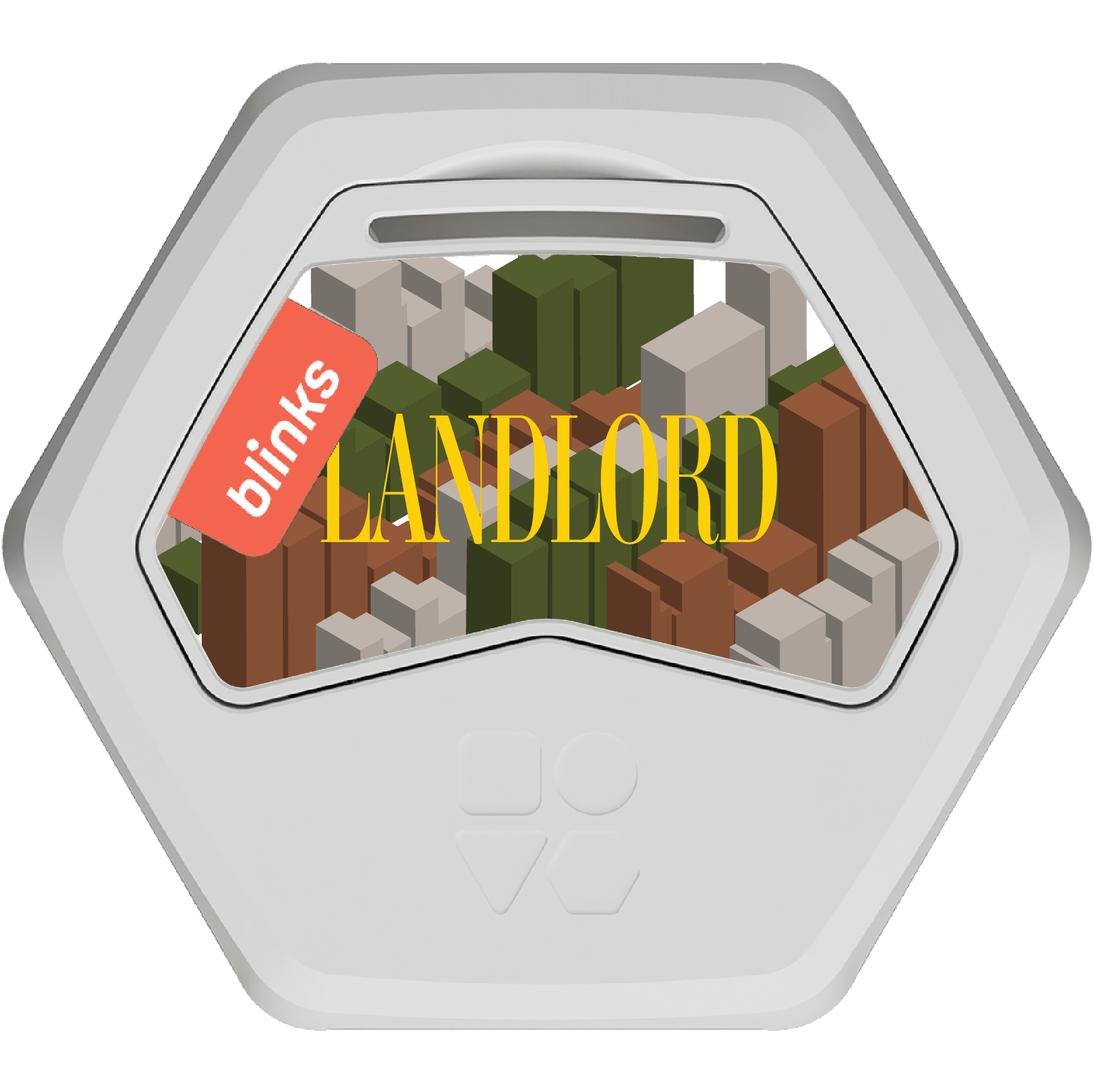 Landlord running on a hexagonal Blinks game tile, showing its isometric city board
