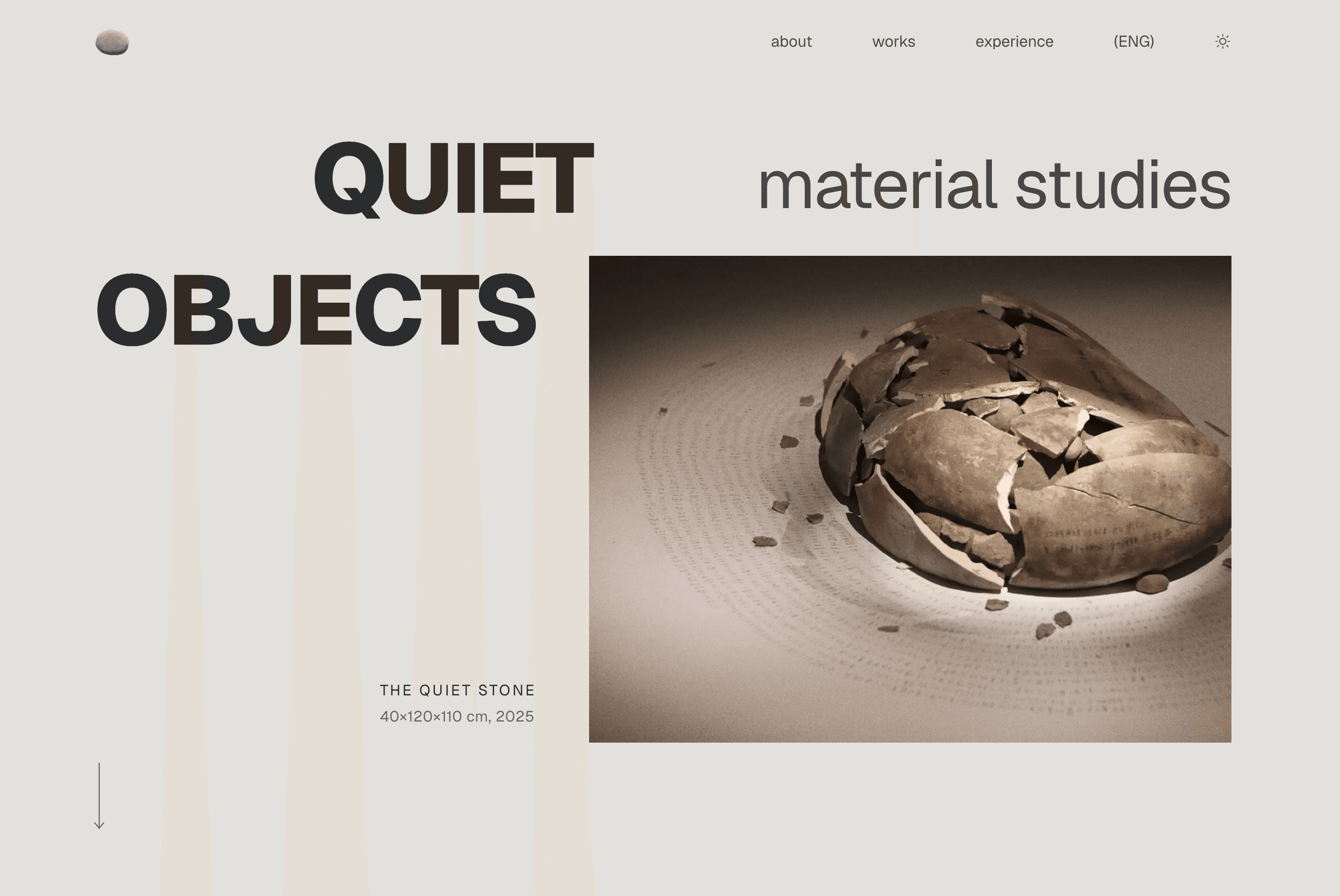 Nora Archive homepage, showing the Quiet Objects hero and a ceramic work